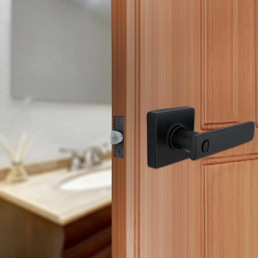 WestMatte Black Bed and Bath Door Lever with Square Rose (4-Pack)