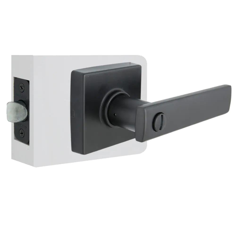 WestMatte Black Bed and Bath Door Lever with Square Rose (4-Pack)