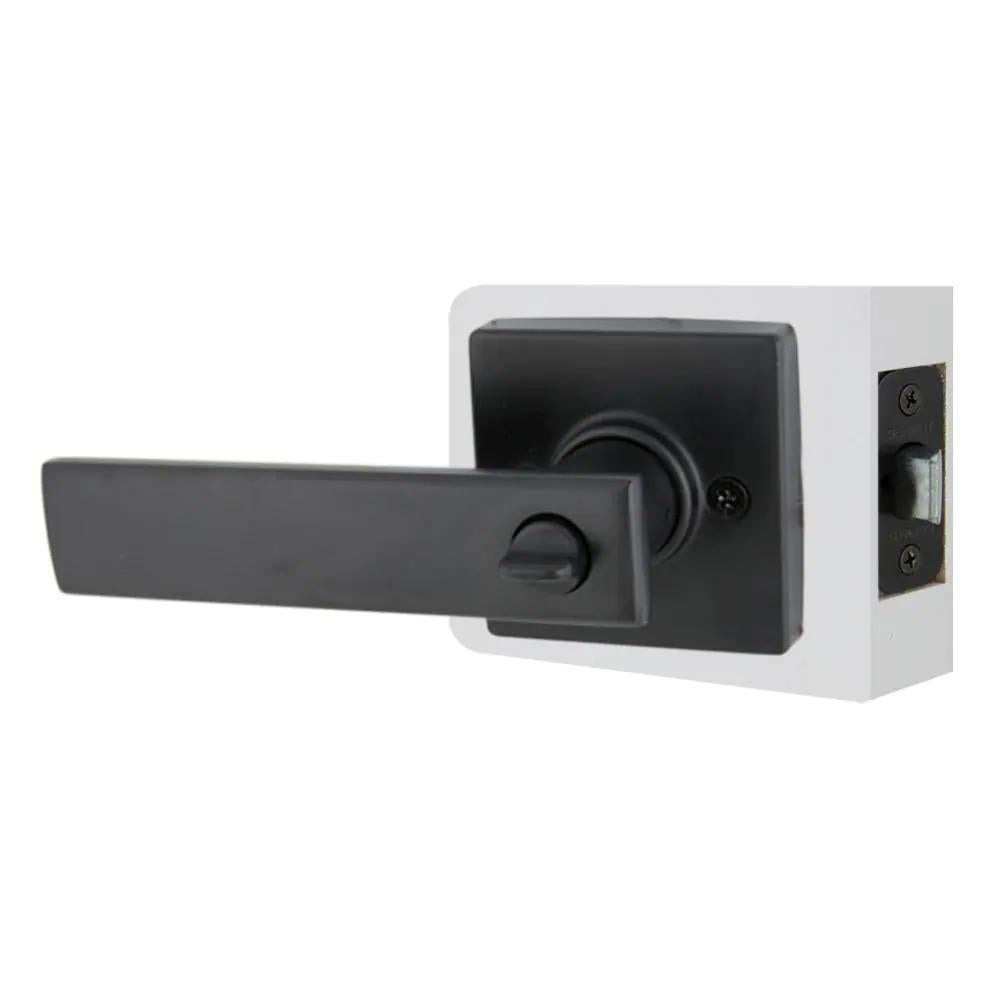 WestMatte Black Bed and Bath Door Lever with Square Rose (4-Pack)