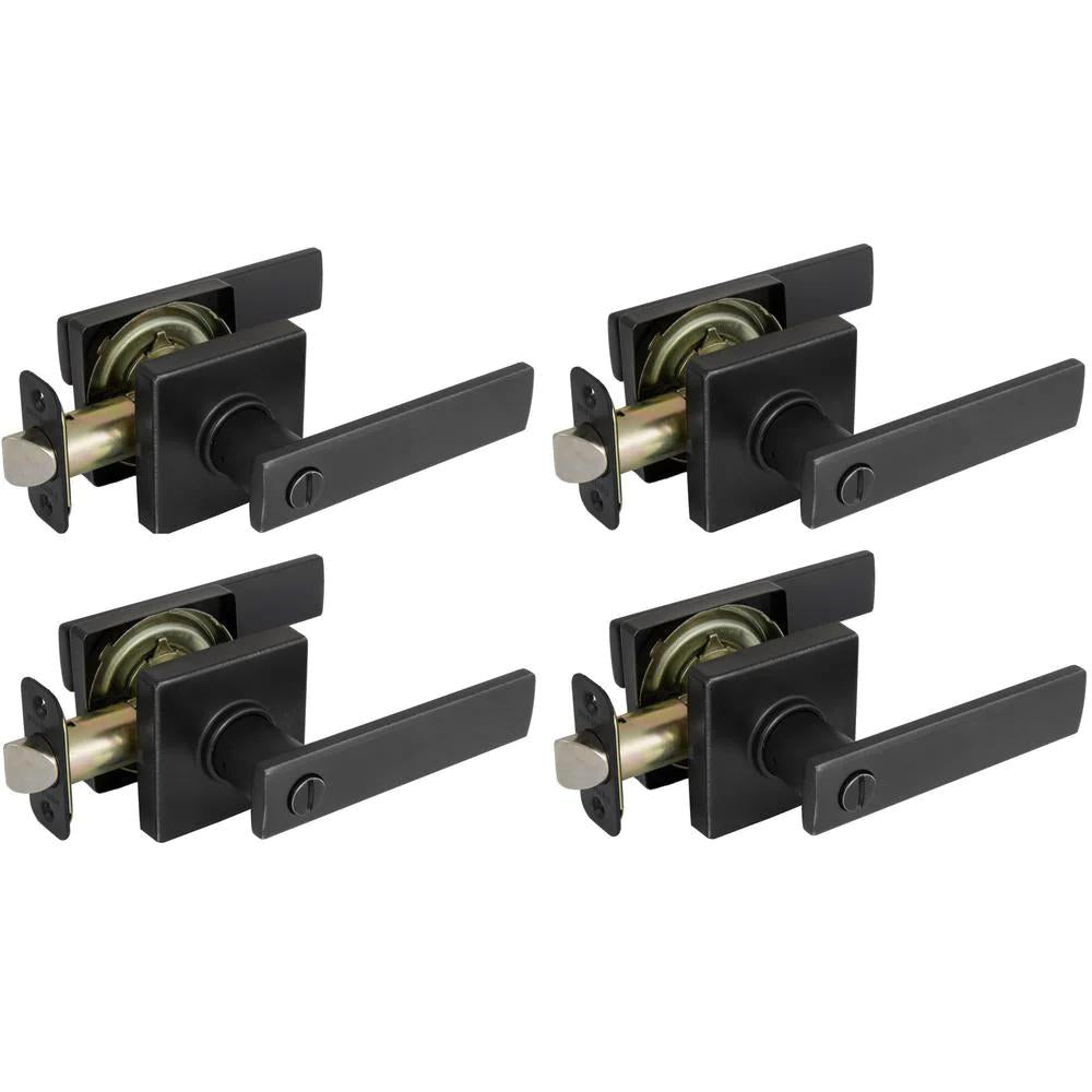 WestMatte Black Bed and Bath Door Lever with Square Rose (4-Pack)