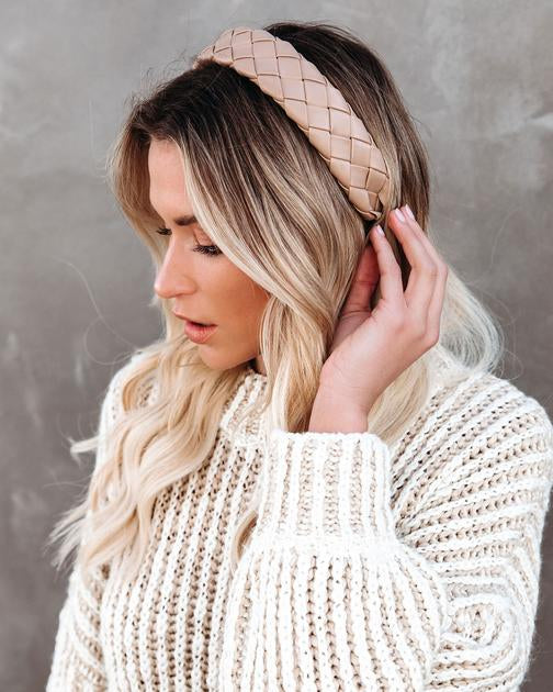 Koko Woven Faux Leather Headband - Cream