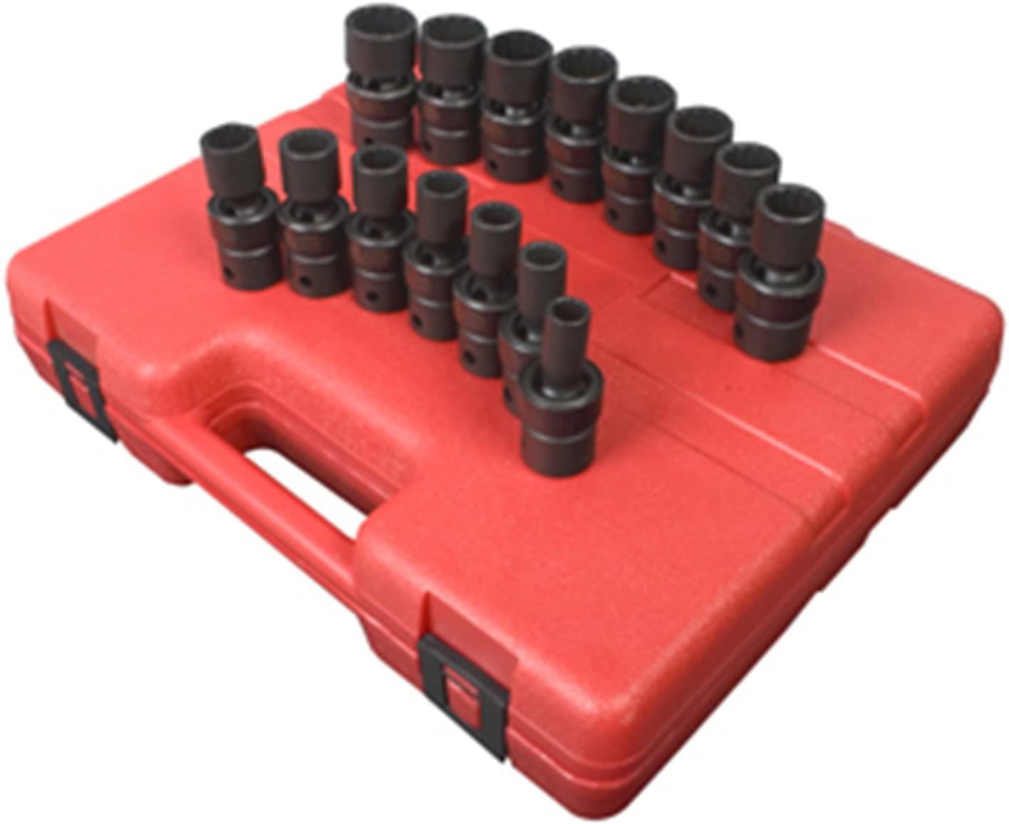 Sunex 2855 1/2-Inch Drive Universal 12-Point Metric Universal Impact Socket Set, 15 Piece