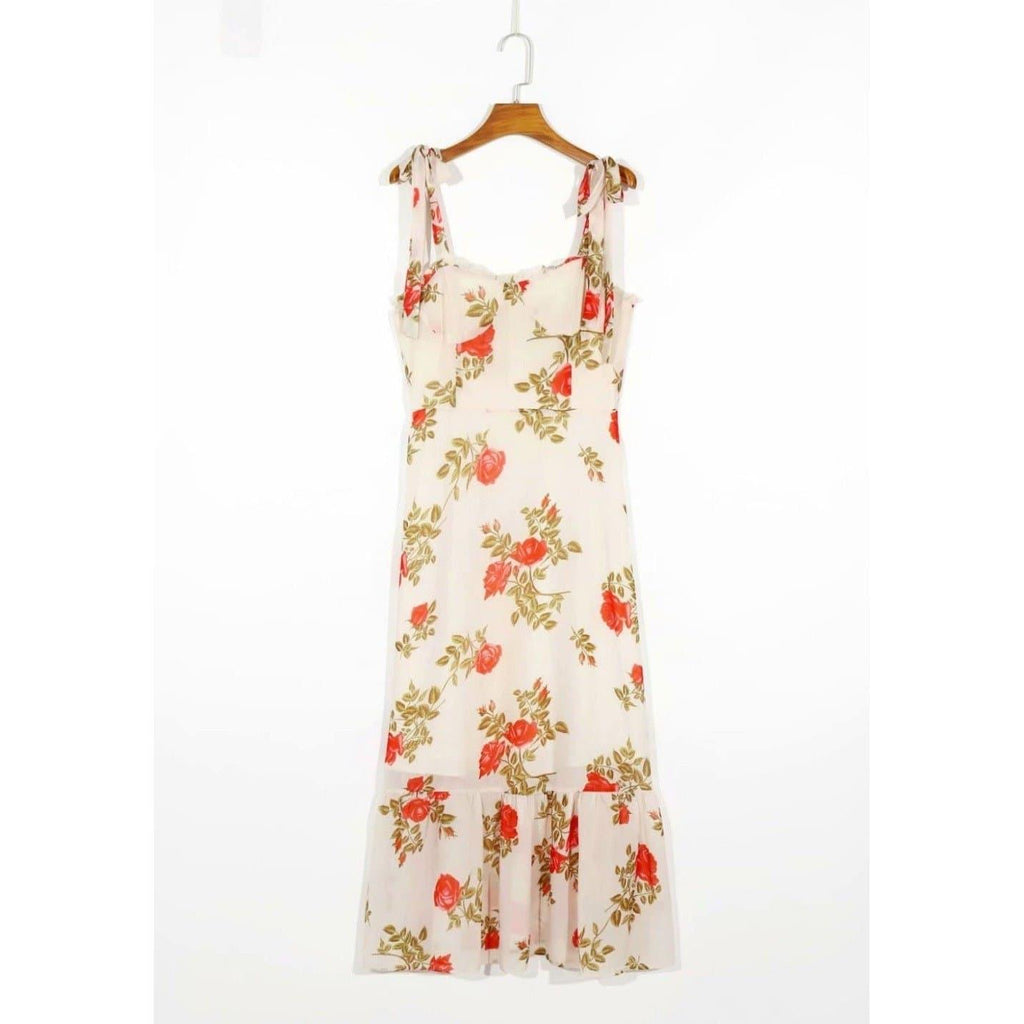 elastic floral print midi dress