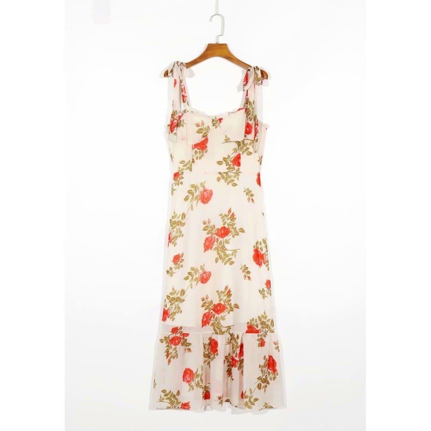 elastic floral print midi dress