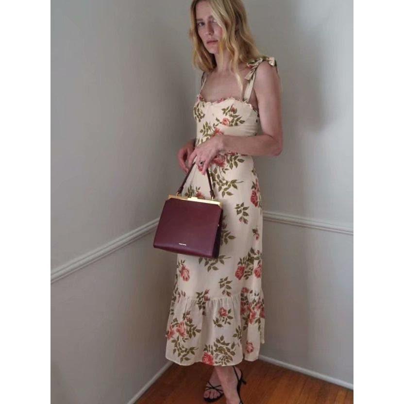 elastic floral print midi dress
