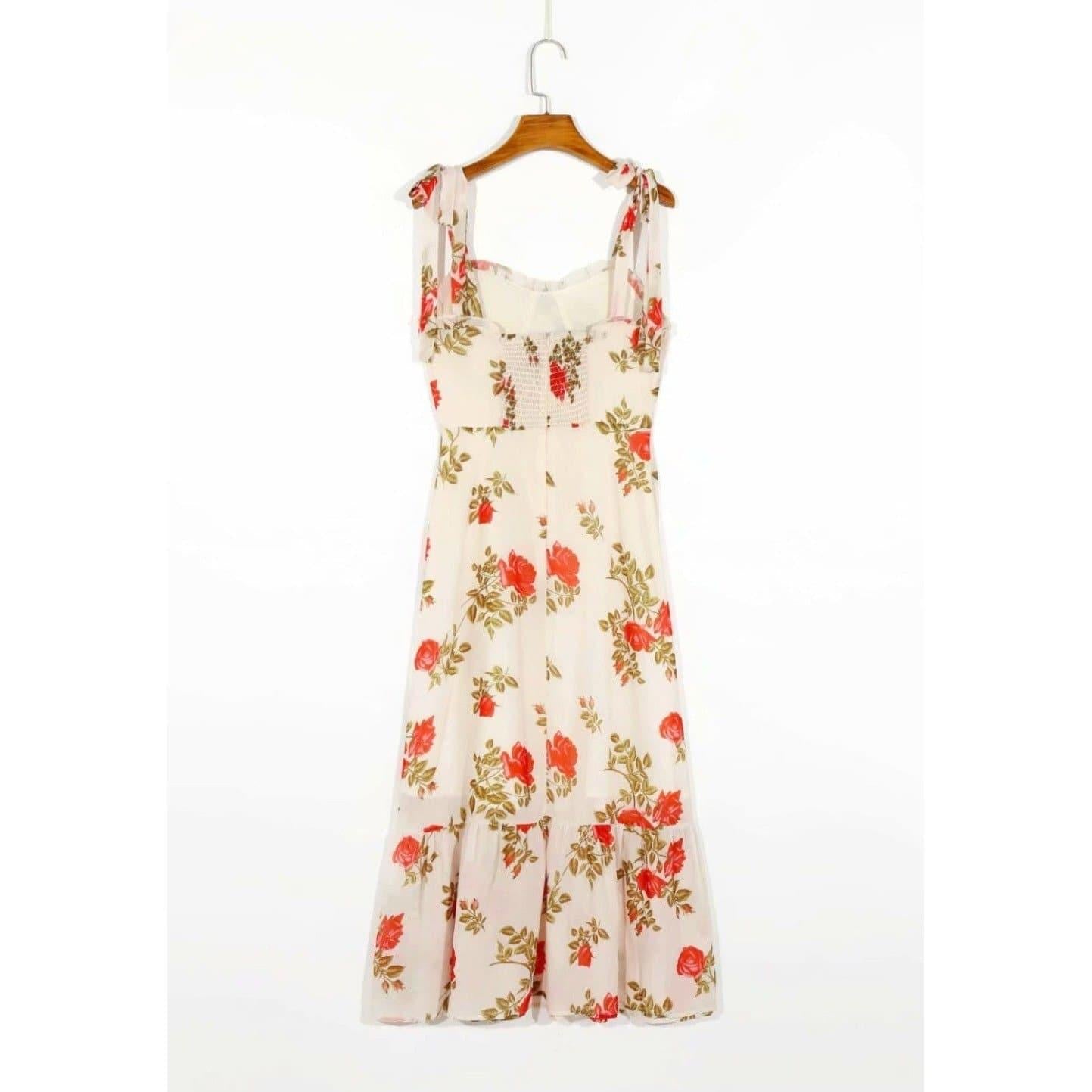 elastic floral print midi dress