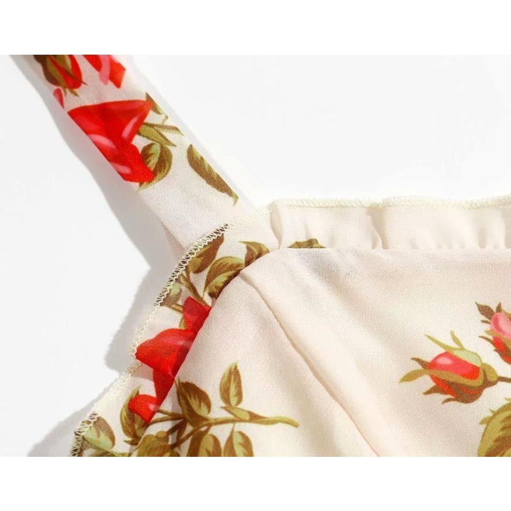 elastic floral print midi dress