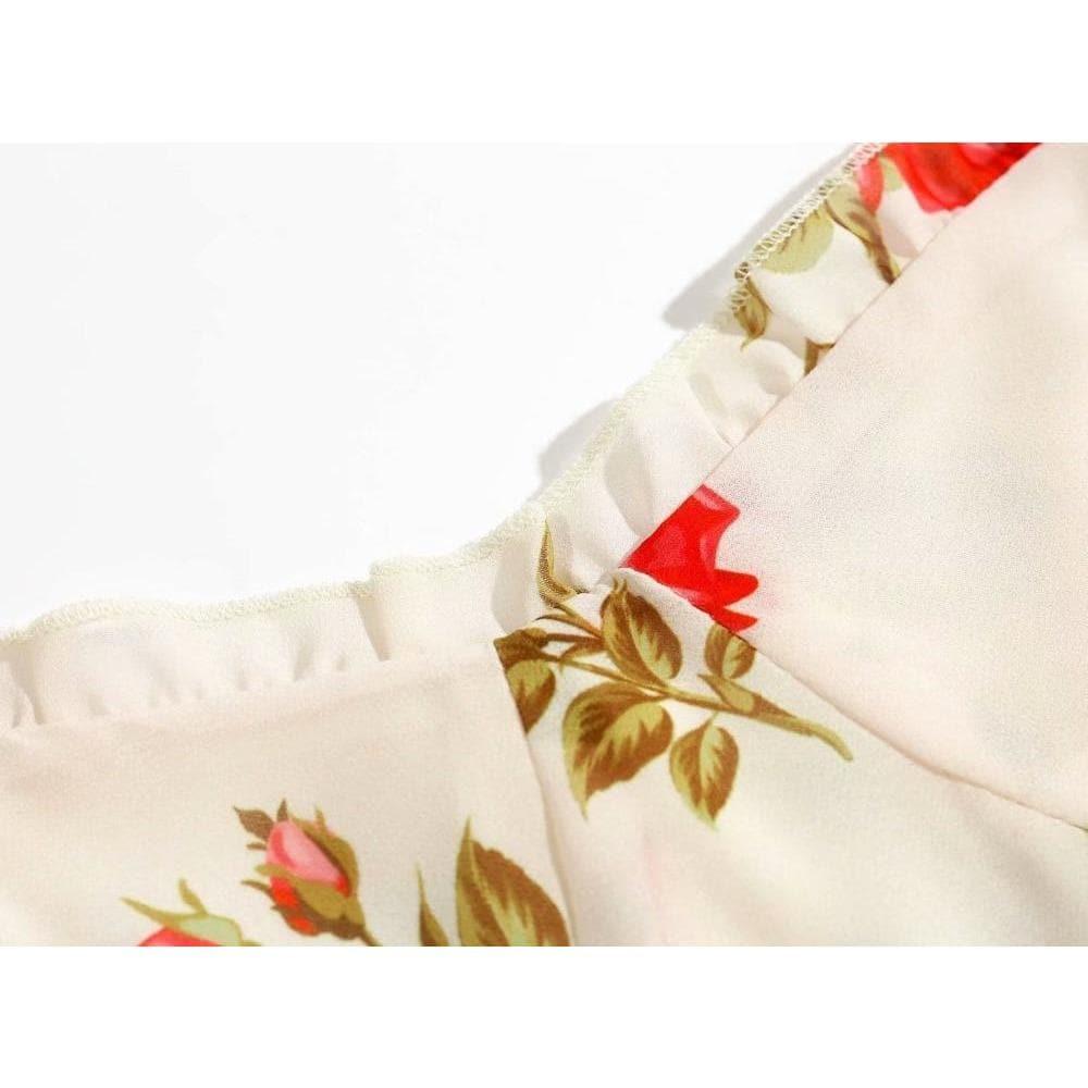 elastic floral print midi dress