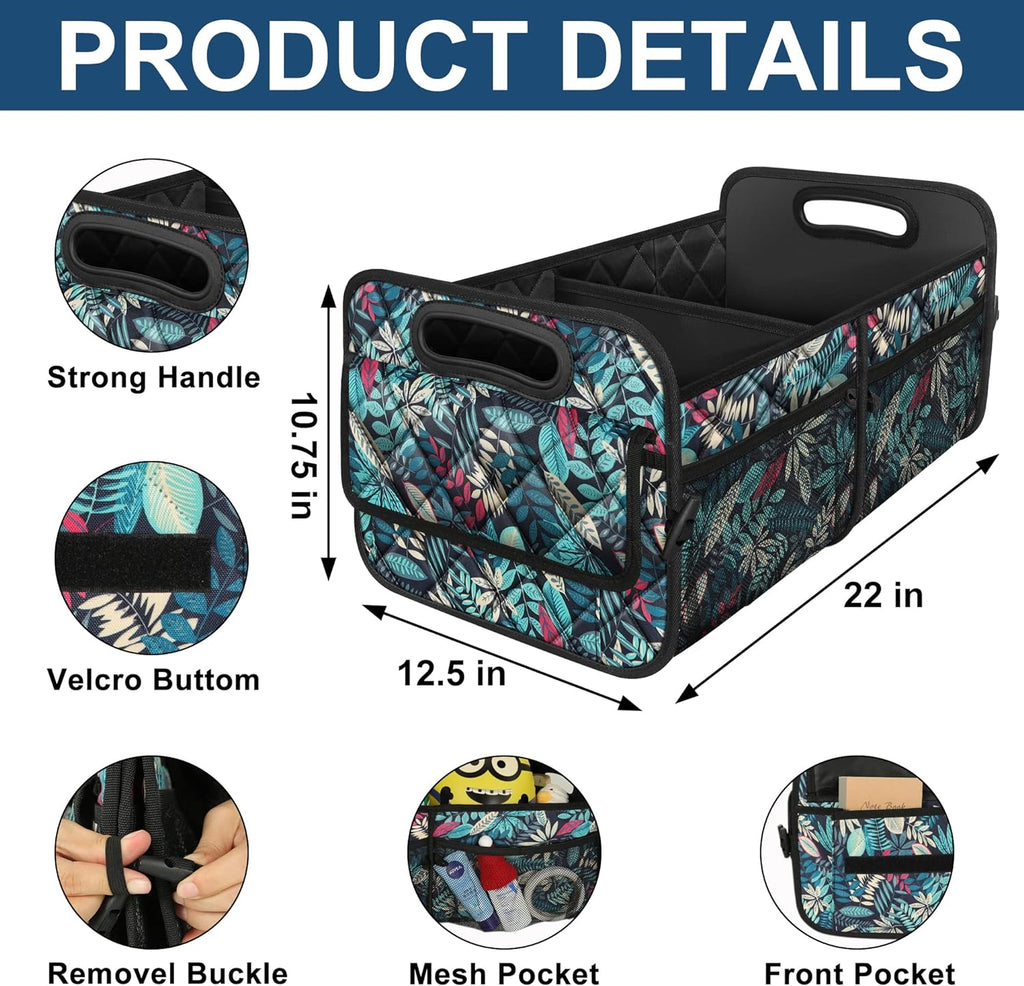 Deosk Car Trunk Organzier for suv,Car Organziers and Storage with 6 Big Pocket,Car Accessories Women/Men 50L Waterproof Polyester Car/SUV/Minivan/Truck(Medium, Leaves)