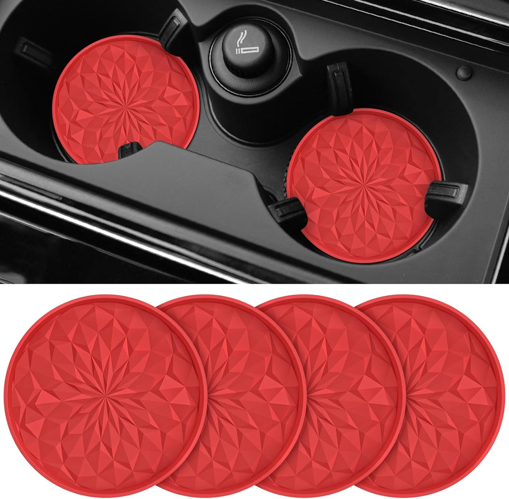 Car Cup Coaster [4 Pack] ME.FAN Silicone Car Coasters/Cup Mats - 2.75In Universal Non-Slip Recessed Car Interior Accessories - Car Cup Holder Insert Coasters Red