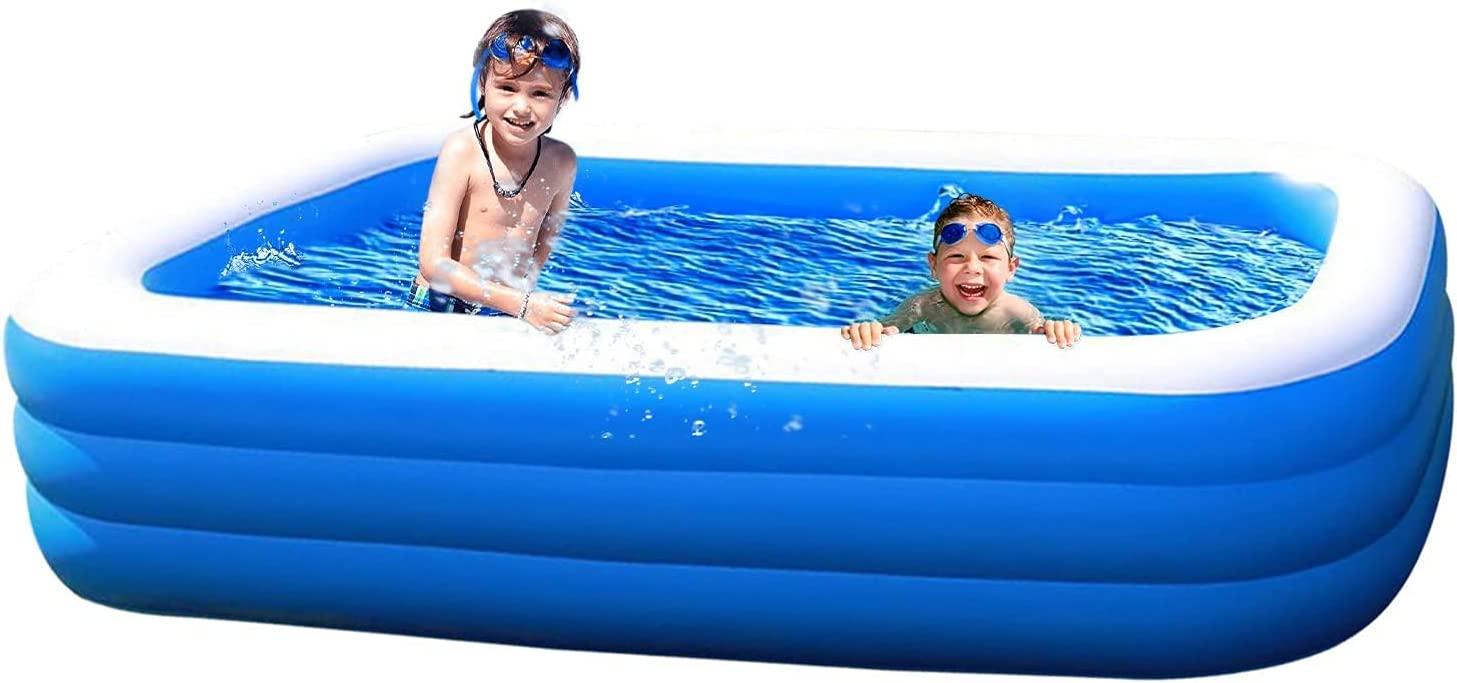 family size swimming pool, + built-in drain plugs 149 long x 109 wide x 50 cm high - large inflatable professional above ground swim center, perfect for summer outdoor back