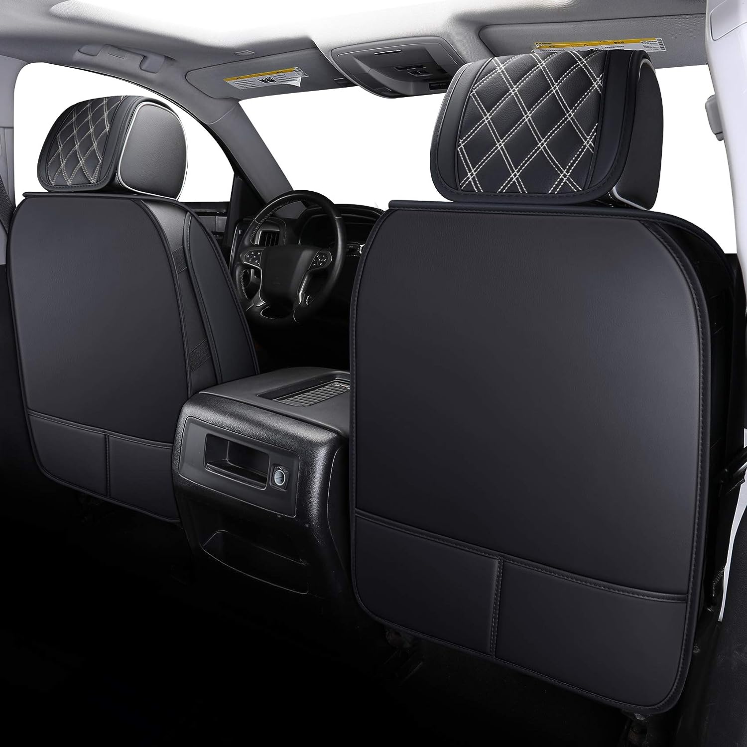 Aierxuan Seat Covers for Cars Pickup 2007-2024 GMC Sierra Chevy Chevrolet Silverado 1500 2500HD 3500HD Trail Boss Z71 Crew Double Extended Cab Waterproof Leather (Full Set, Black-White)