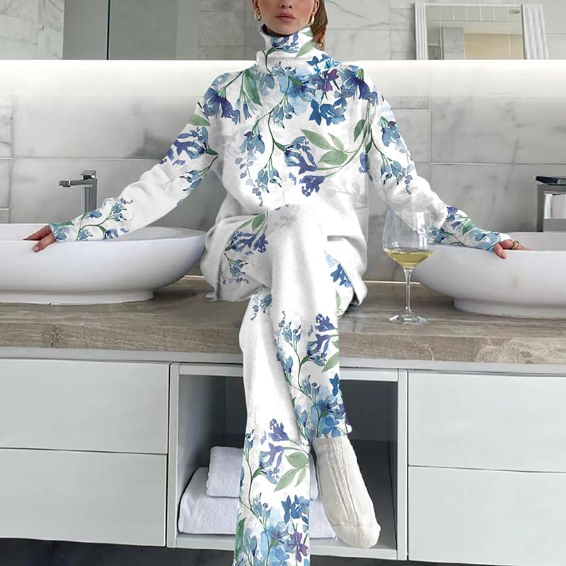 Women's Elegant Watercolor Floral Print Drop Shoulder Suit