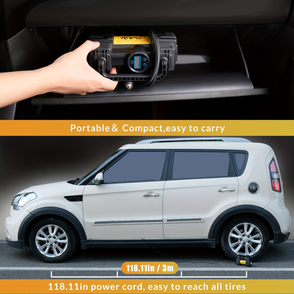 MESHUBA Tire Inflator 12V Portable Air Compressor, 150PSI Air Pump For Car Tires With Digital Pressure GauFor Car Bike Motor Ball, Yellow
