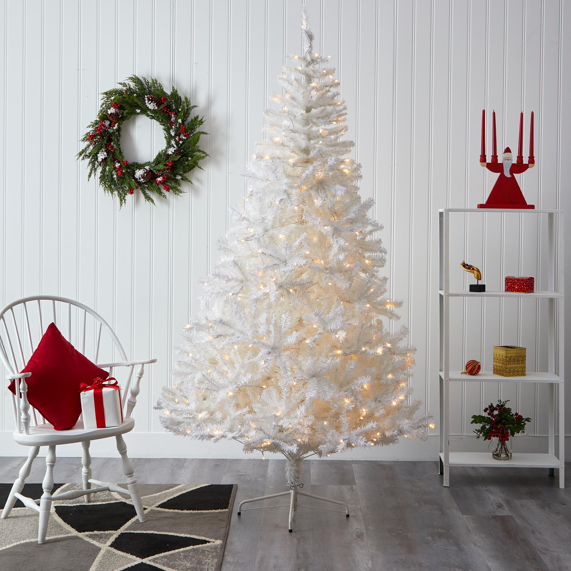 Nearly Natural 8' Pine Artificial Christmas Tree Prelit with LED Lights, White
