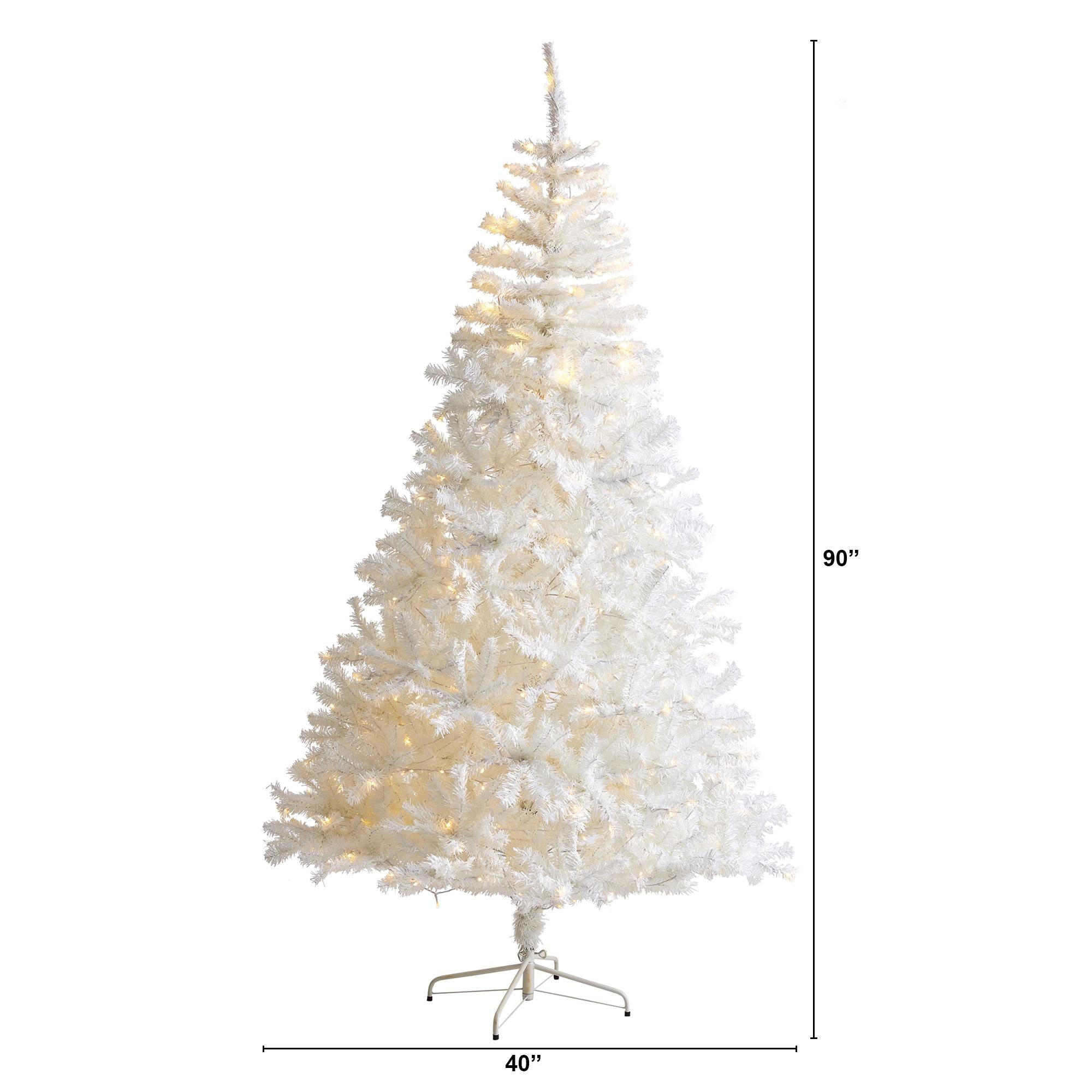 Nearly Natural 7.5' White Artificial Christmas Prelit 400 Clear LED Lights