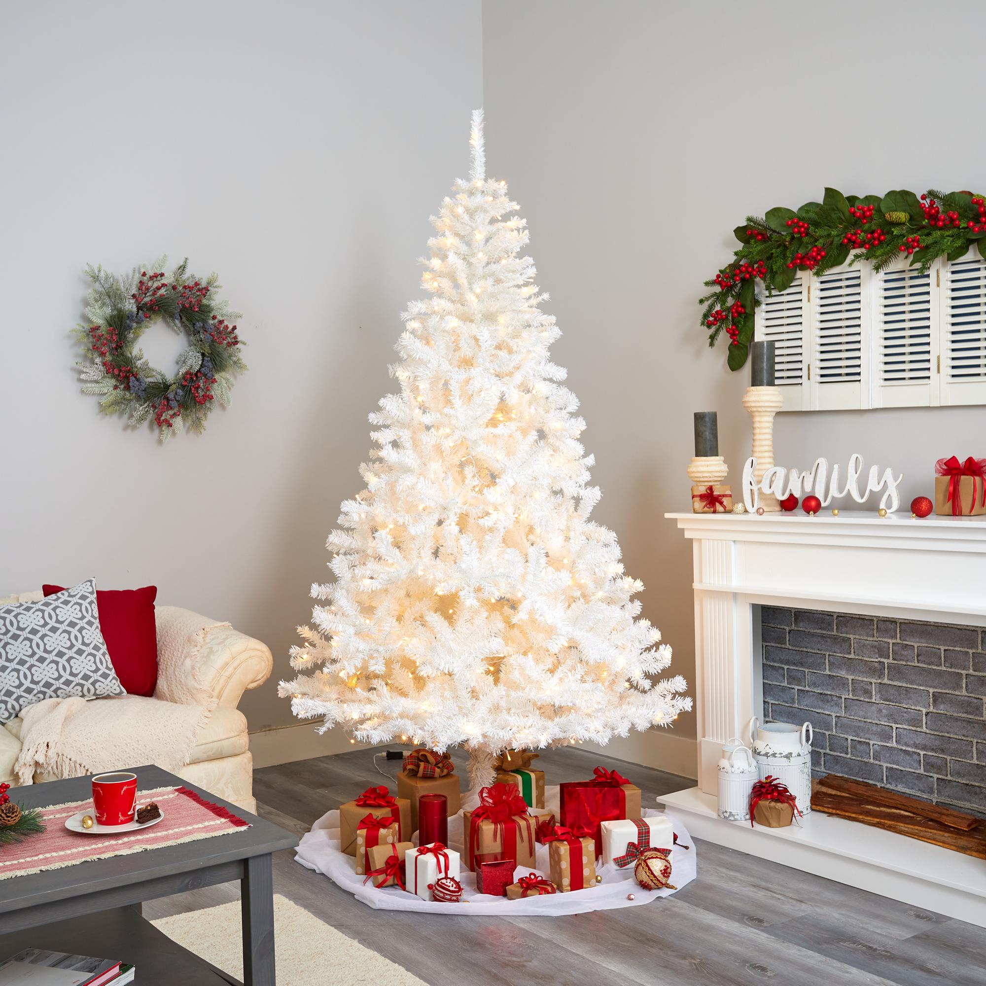 Nearly Natural 8' Pine Artificial Christmas Tree Prelit with LED Lights, White