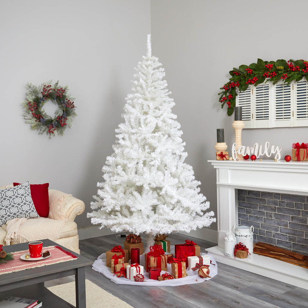 Nearly Natural 7.5' White Artificial Christmas Prelit 400 Clear LED Lights