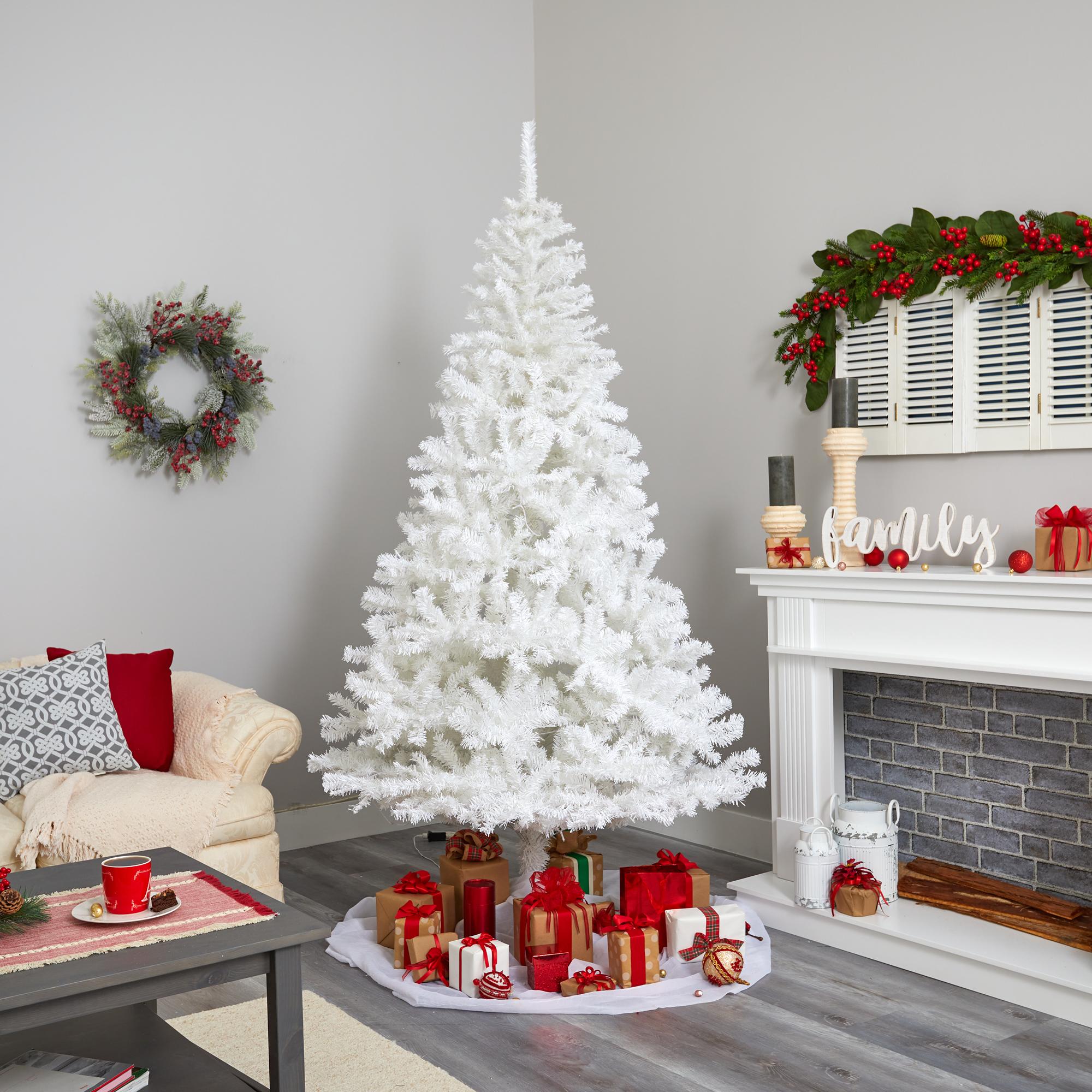 Nearly Natural 7.5' White Artificial Christmas Prelit 400 Clear LED Lights