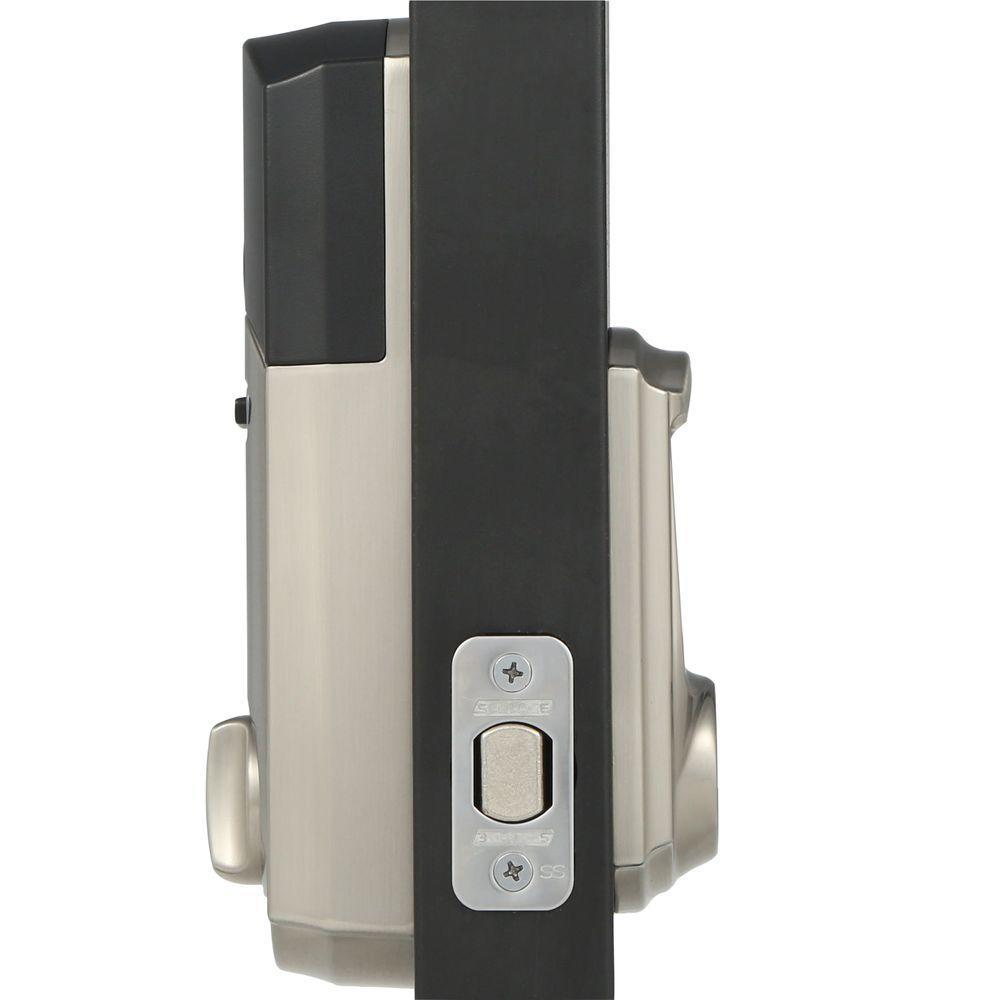 Camelot Satin Nickel Connect Z-Wave Plus Smart Deadbolt and Camelot Handleset with Accent Lever with Camelot Trim