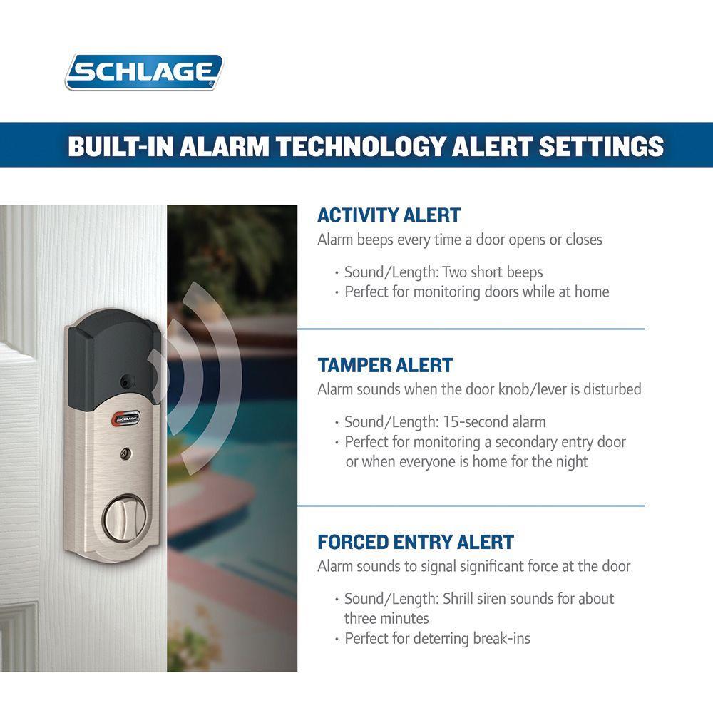 Camelot Satin Nickel Connect Z-Wave Plus Smart Deadbolt and Camelot Handleset with Accent Lever with Camelot Trim