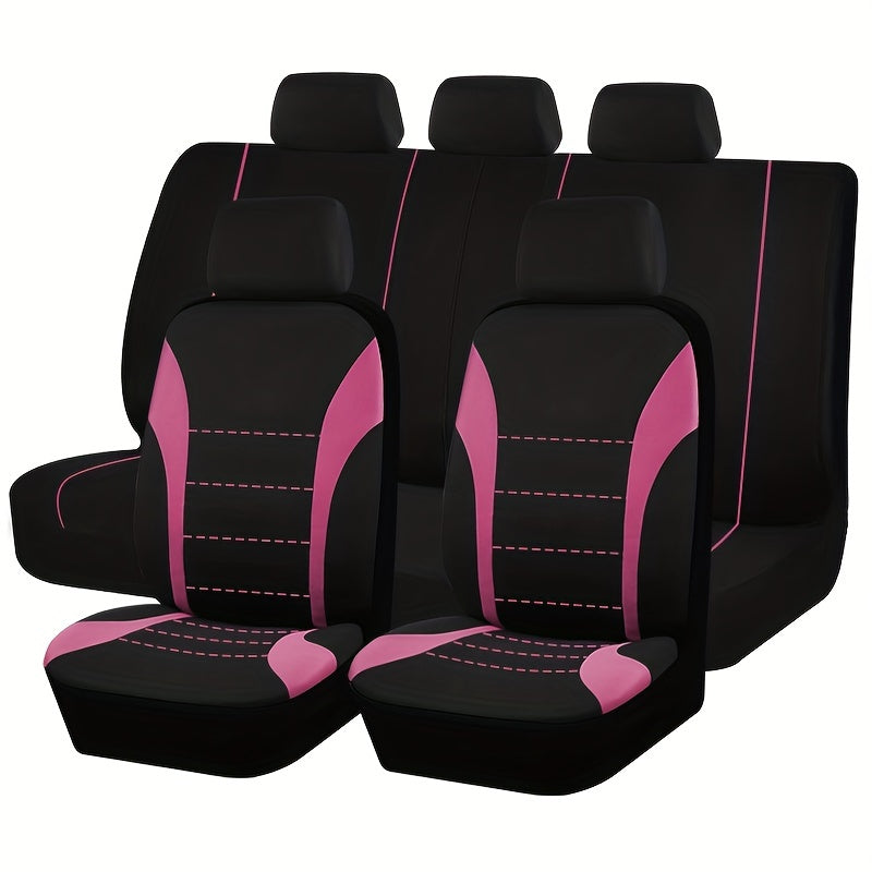 Upgrade Your Car with 9pcs Set of Universal Seat Covers: Airbag Safe, Five Seats, Black, Gray, Pink, Blue &amp; Red!