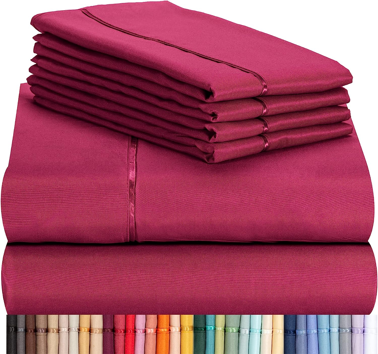 LuxClub 6 PC Full Size Sheet Set Bamboo Sheets Deep Pockets 18" Eco Friendly Wrinkle Free Cooling Sheets Machine Washable Hotel Bedding Silky Soft - Burgundy Full…