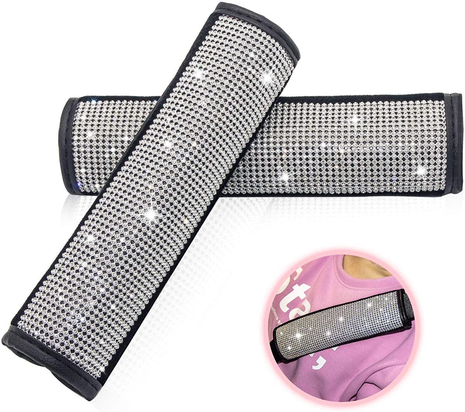 Car Seat Shoulder Pad Soft Cushion PU Leather Trim Crystal Bling Belt