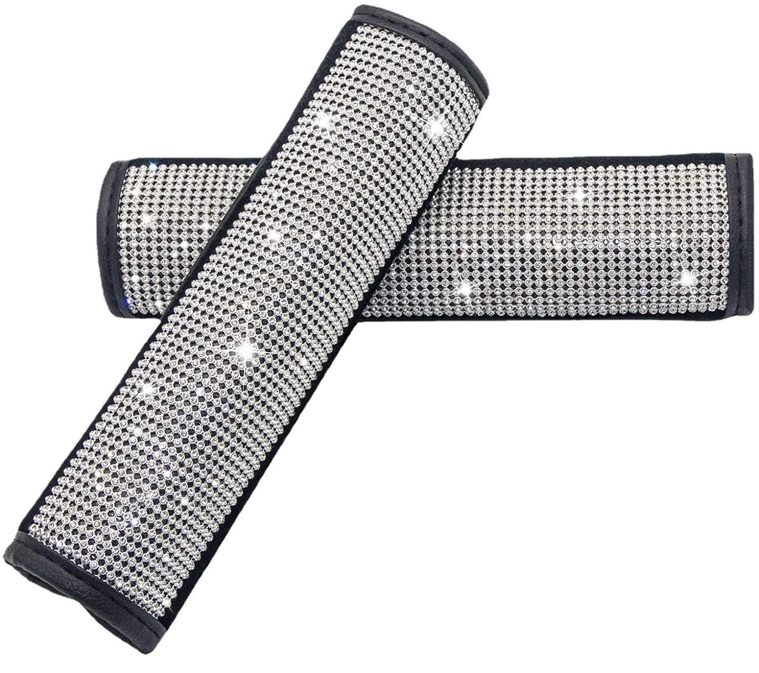 Car Seat Shoulder Pad Soft Cushion PU Leather Trim Crystal Bling Belt