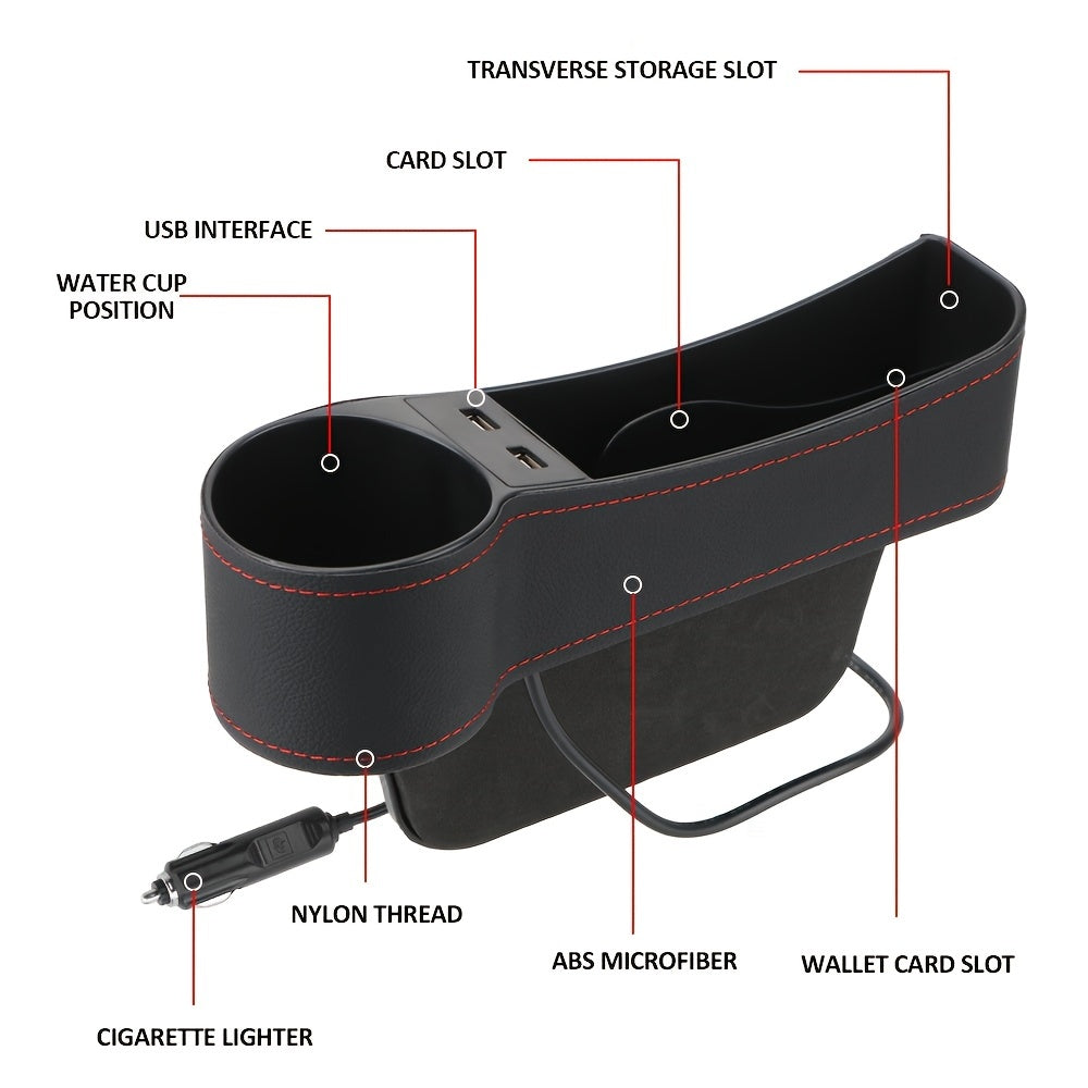 1PC Car StoraBox, Car Seat Gap Organizer Car Seat Clip Slot StoraBox Dual USB Charger Multifunctional Water Cup Holder StoraBox