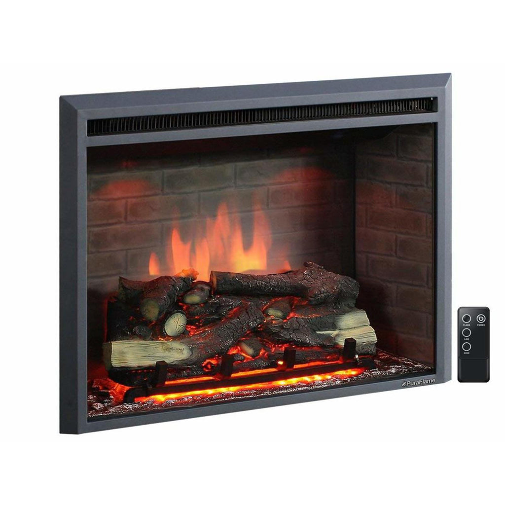 PuraFlame 33 Inches  Electric Fireplace Insert with Fire Crackling Sound Remote Control 750/1500W Black
