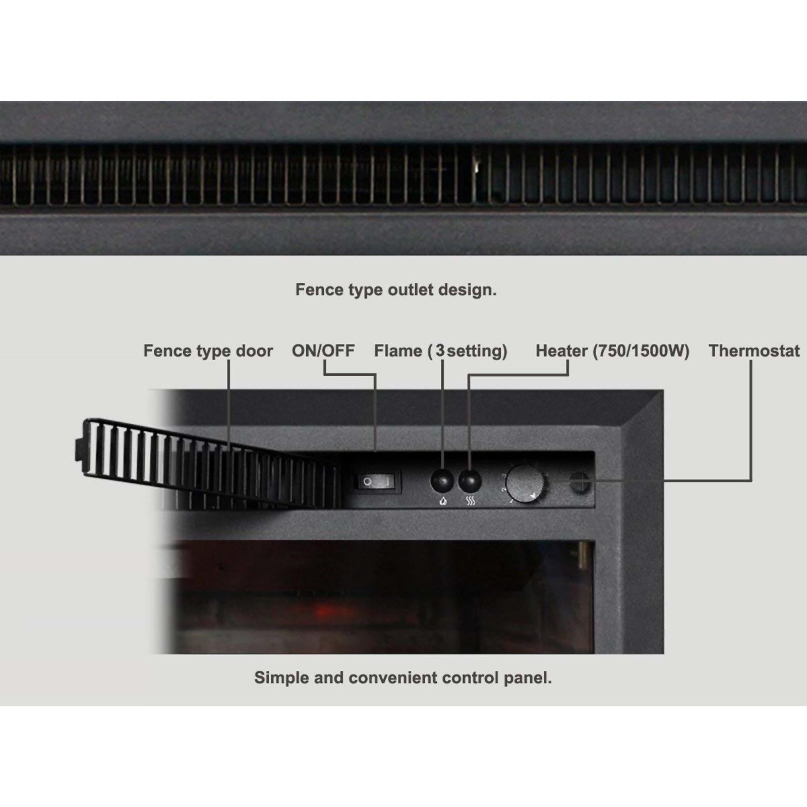 PuraFlame 33 Inches  Electric Fireplace Insert with Fire Crackling Sound Remote Control 750/1500W Black