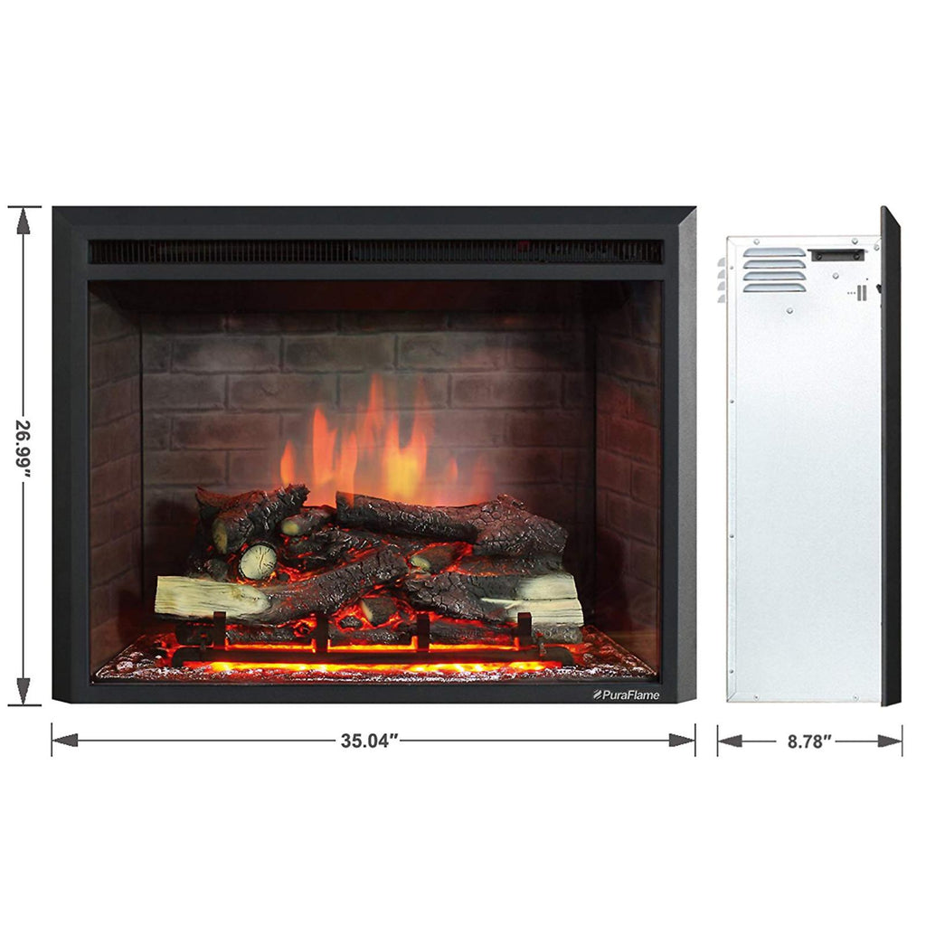 PuraFlame 33 Inches  Electric Fireplace Insert with Fire Crackling Sound Remote Control 750/1500W Black
