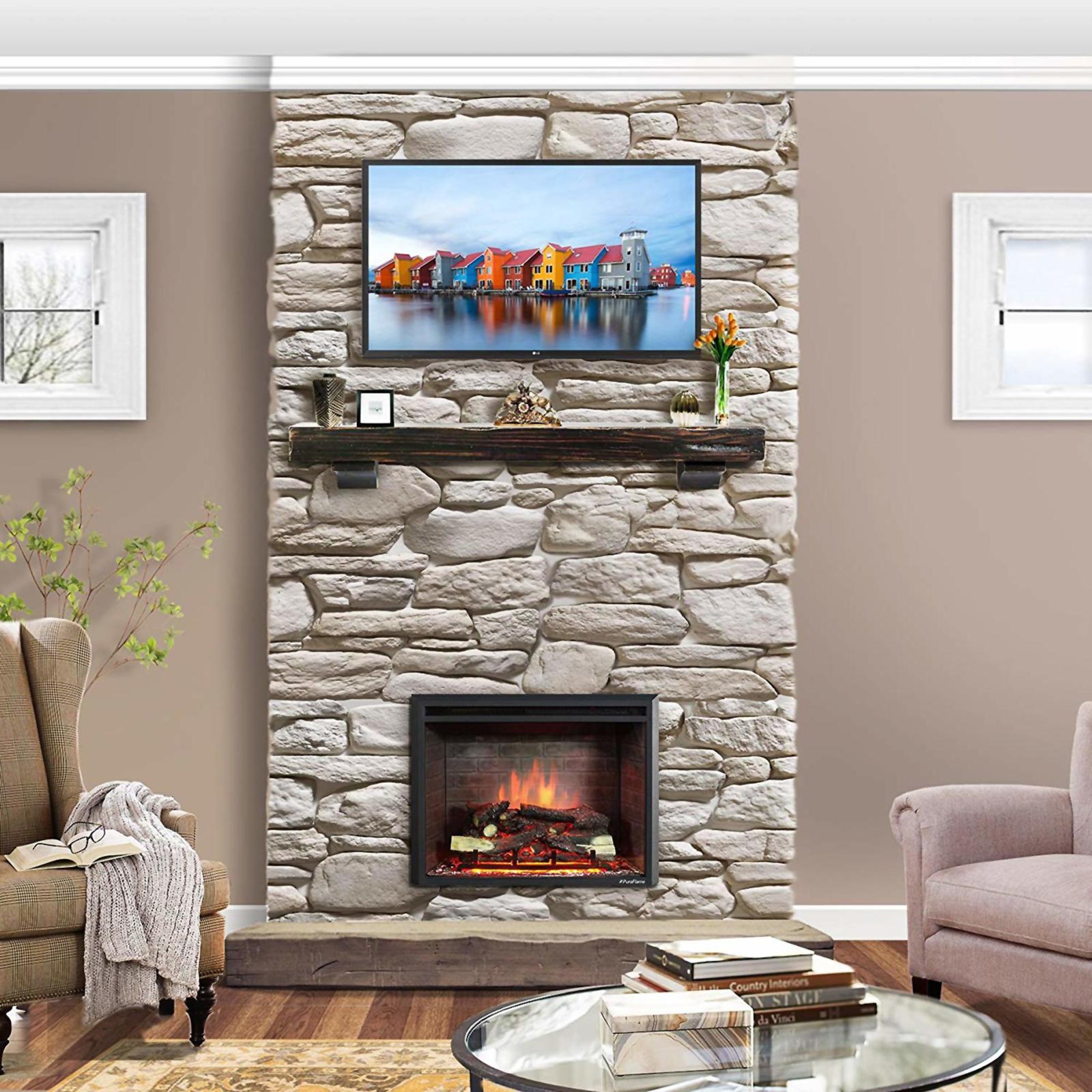 PuraFlame 33 Inches  Electric Fireplace Insert with Fire Crackling Sound Remote Control 750/1500W Black