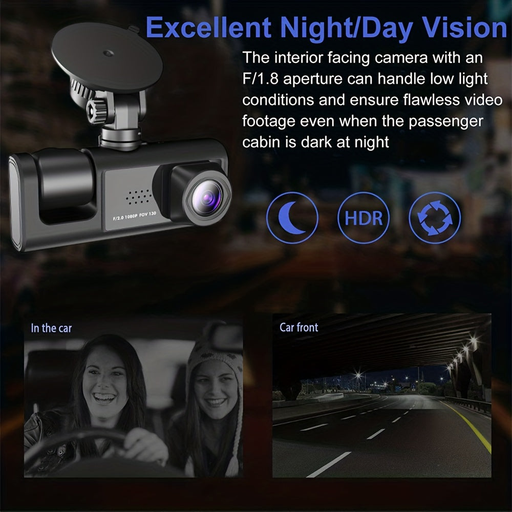 1080P Car Dash Cam 2 Camera Cycle Recording Video Recorder, Front And Inside View Camera, ParMonitor, Reverse Camera, Infrared Night Vision