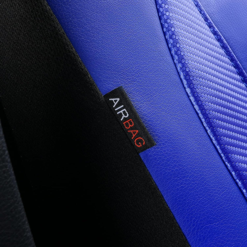 Flying Banner car seat Covers Protects Water Proof Faux Leather Carbon Fiber Fronts Rear Bench Covers (Blue Blue, Full Set - 8PCS)