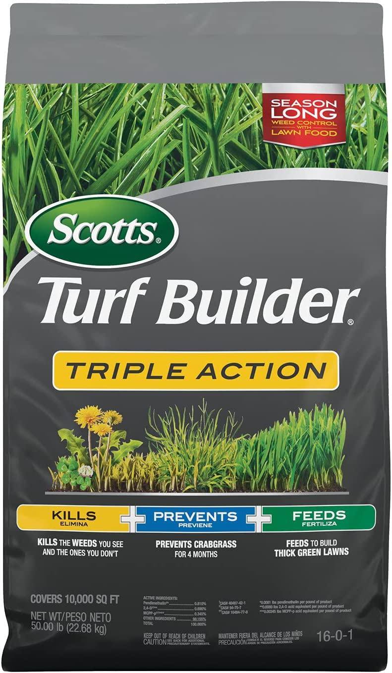 Scotts Turf Builder Triple Action - Combination Weed Control, Weed Preventer, and Fertilizer, 50 lbs., 10,000 sq. ft.