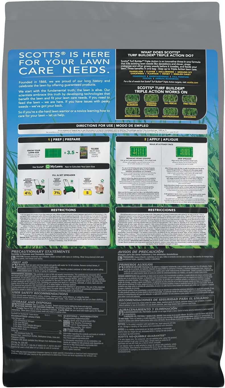 Scotts Turf Builder Triple Action - Combination Weed Control, Weed Preventer, and Fertilizer, 50 lbs., 10,000 sq. ft.