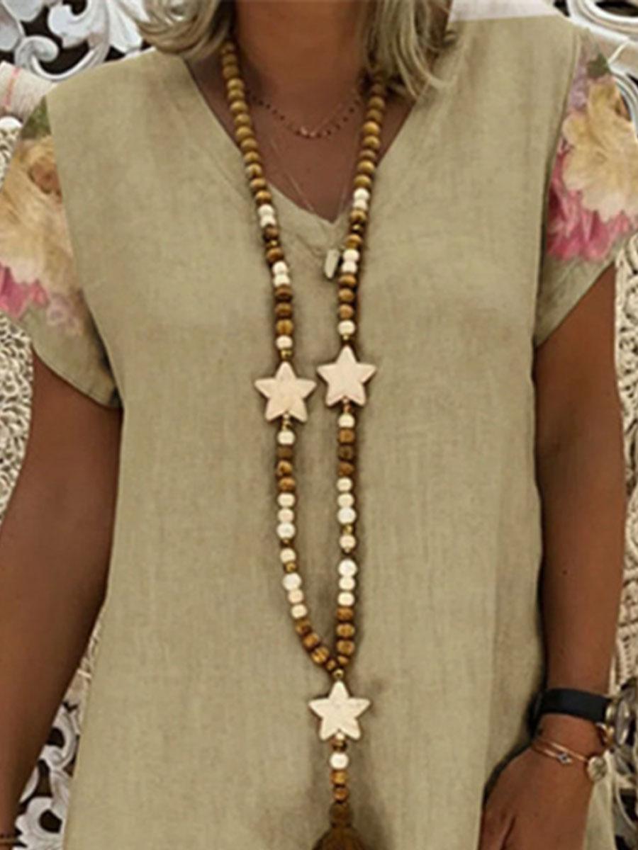 Floral Print Patchwork Cotton And Linen Shift Dress