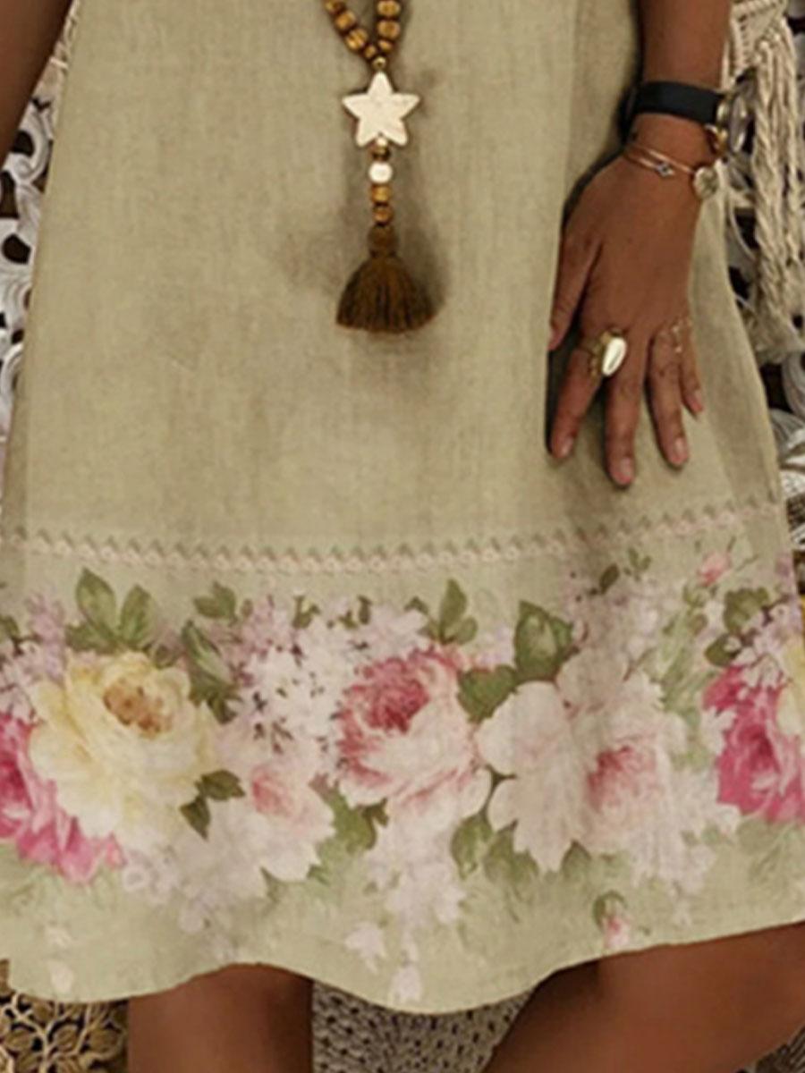 Floral Print Patchwork Cotton And Linen Shift Dress