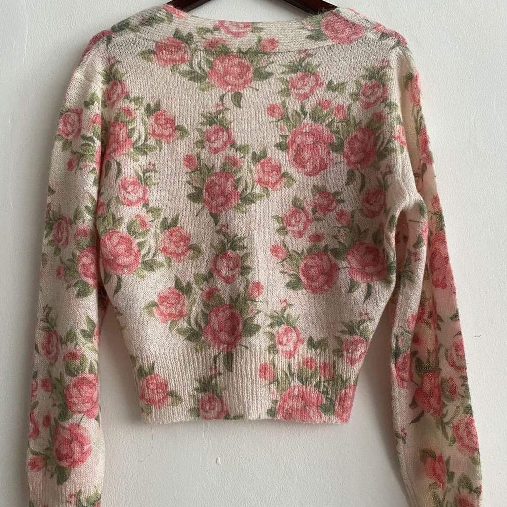 knitwear rose printed cardigan