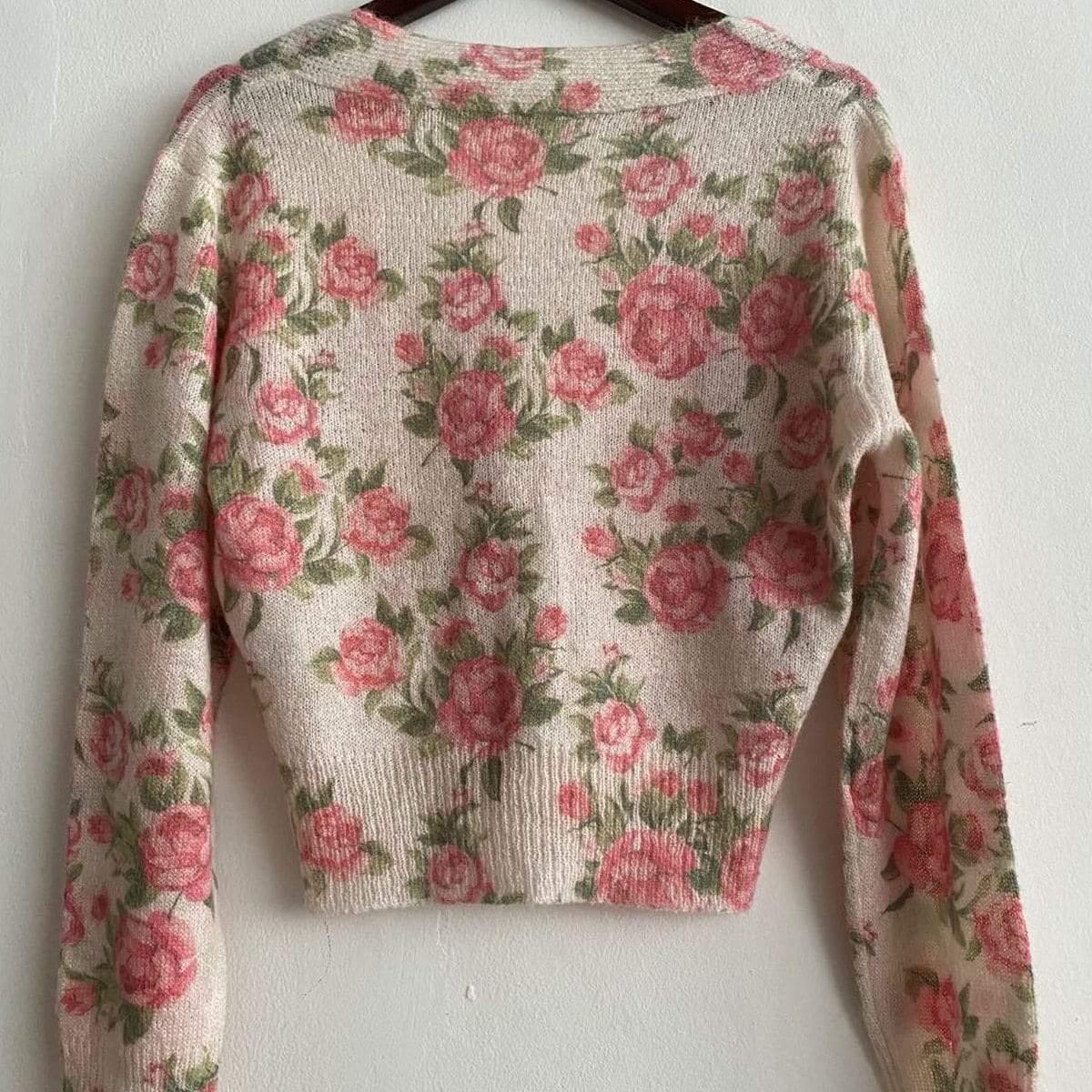 knitwear rose printed cardigan
