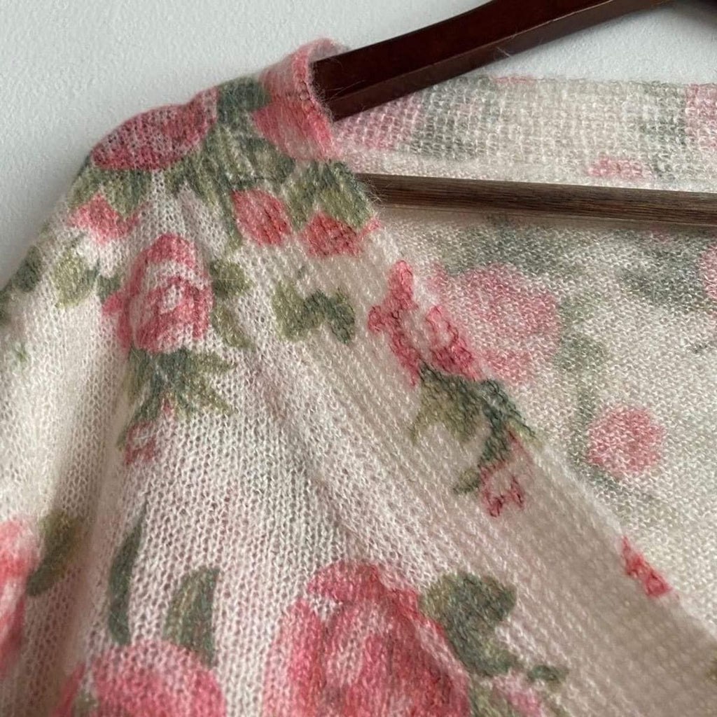 knitwear rose printed cardigan