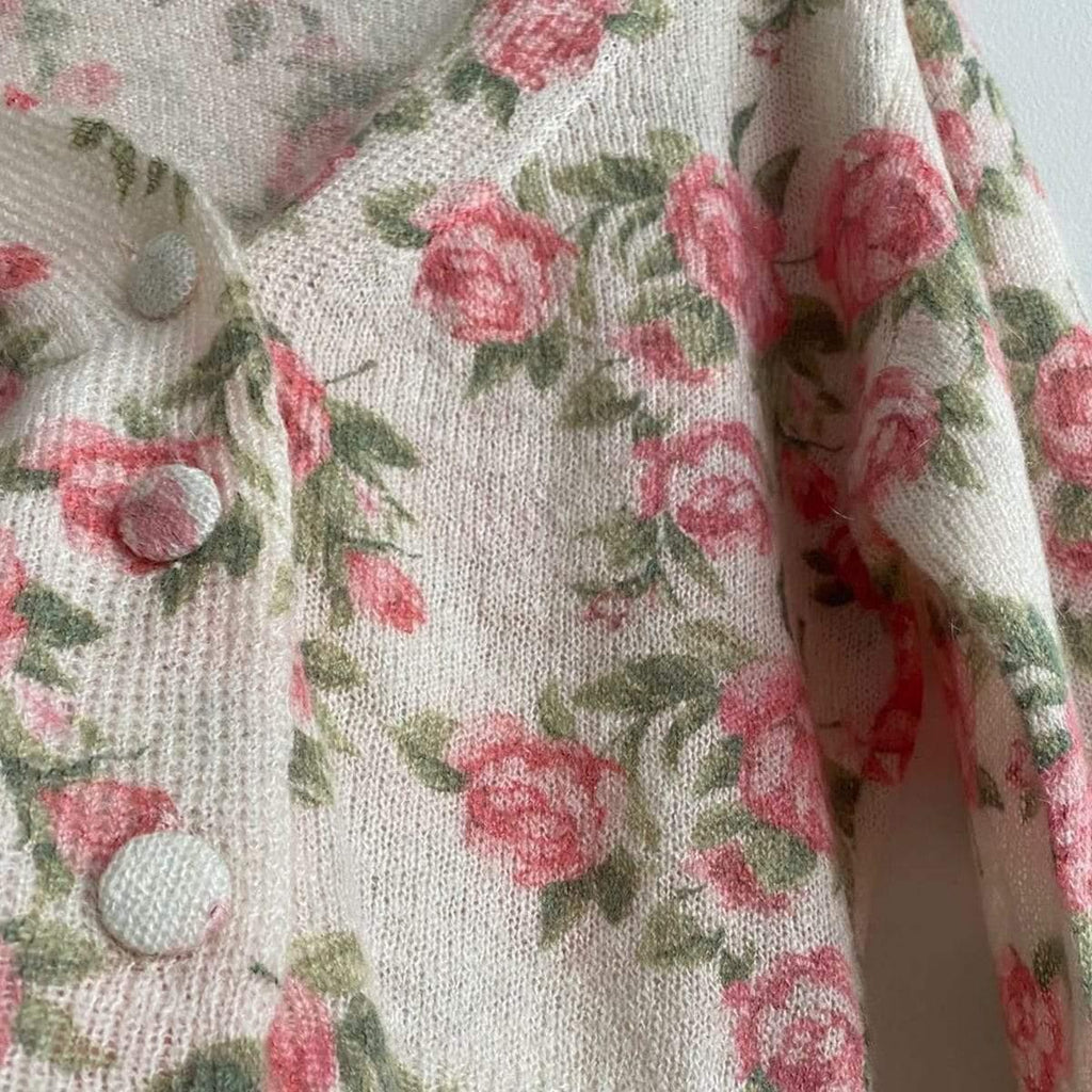 knitwear rose printed cardigan