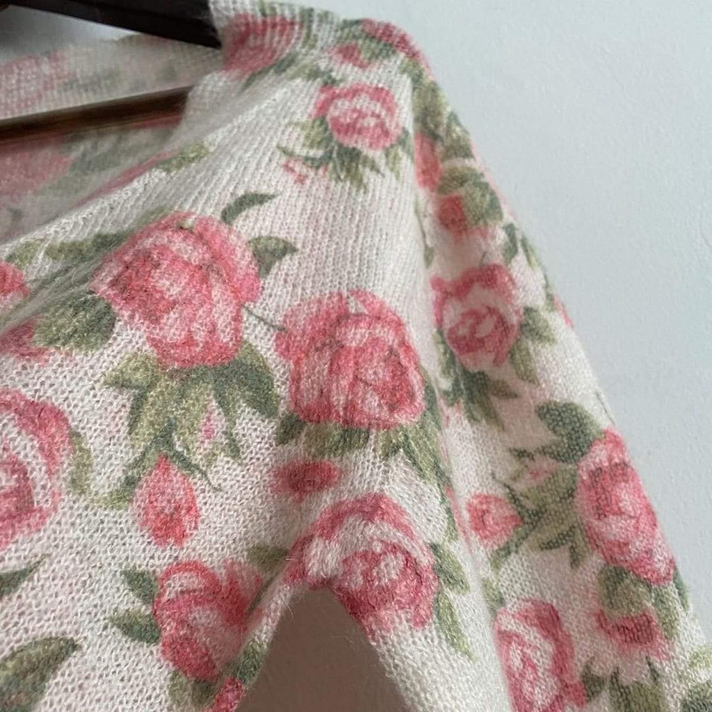 knitwear rose printed cardigan