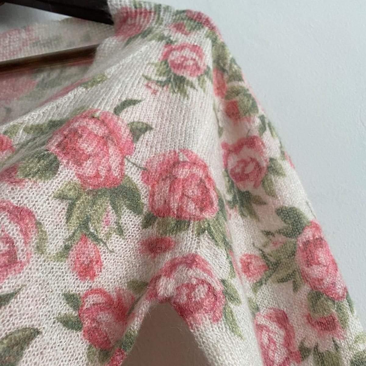 knitwear rose printed cardigan