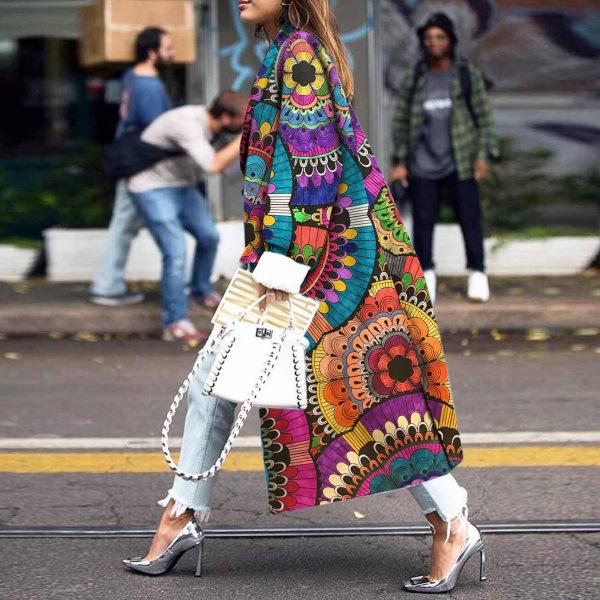 Loose Printed Woolen Coat