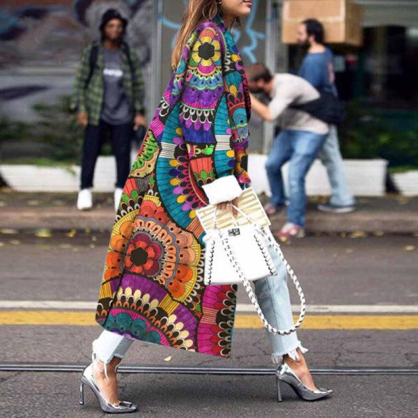 Loose Printed Woolen Coat