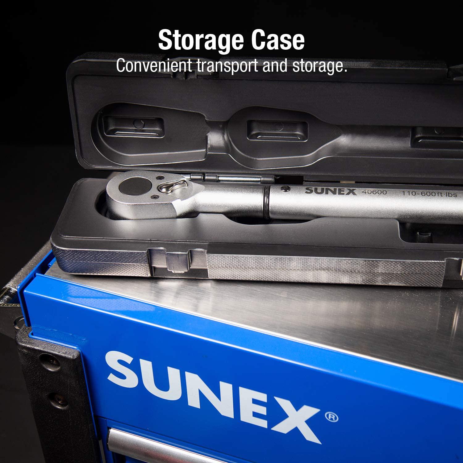 Sunex 40600, ¾" Drive, 48T Torque Wrench, 110 To 600'-Lb, 48 Tooth Ratcheting Mechanism, Accurate To 3% Clockwise &amp; 6% Counterclockwise, Audible Click, Heat Treated Tube, Aluminum Handle