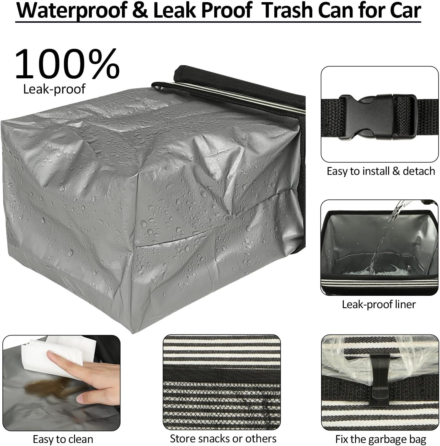 ELONGRIVER Car Trash Can Bin for Car Back Seat Leak Proof, Cute Car Trash Bag Hanging, Vehicle Trash Can for Suv Truck Van, Automotive Car Garbage Cans Front Seat Stripe